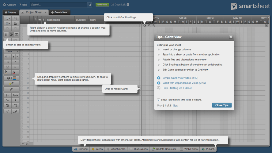 SmartSheet Software Project Sheet