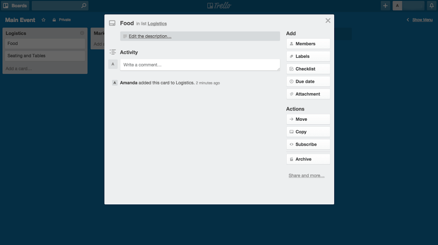 Trello Software Main Event Interface