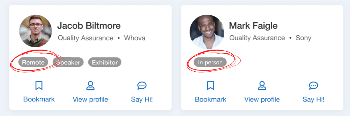 Help attendees connect by displaying whether they'll be attending remotely or in person