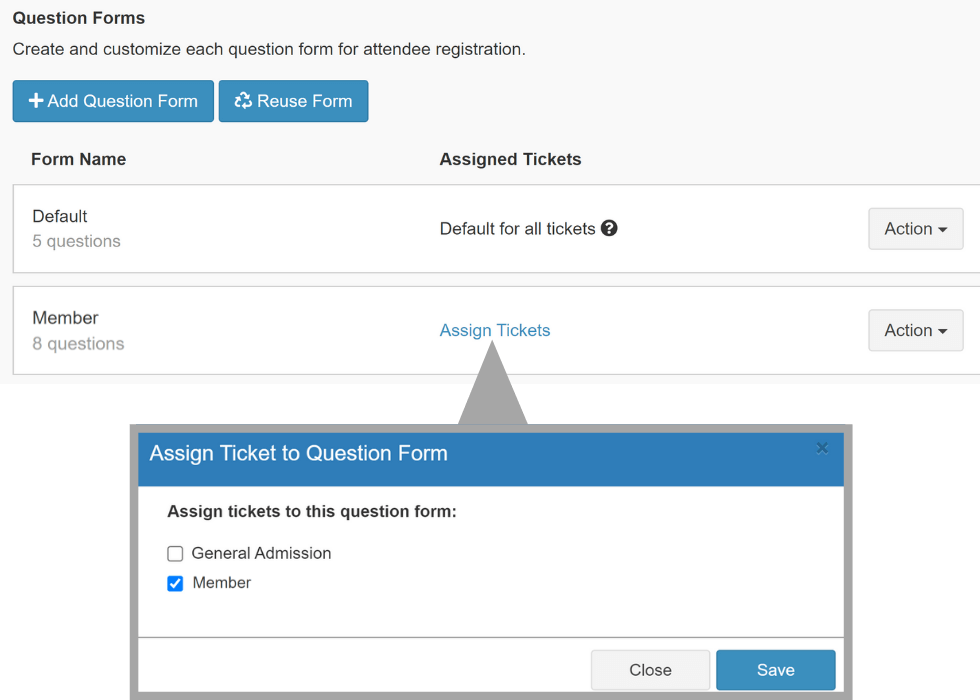 Assign ticket types to registration forms with just a click