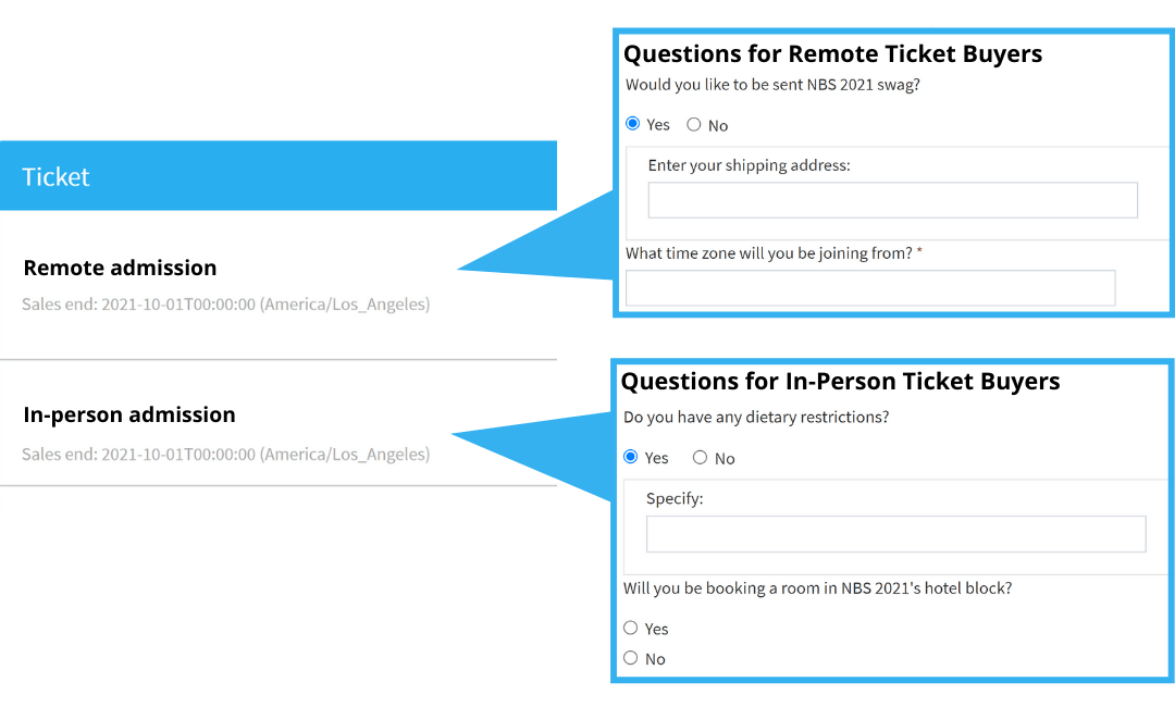 Create seperate registration forms to collect information specific to a certain ticket type