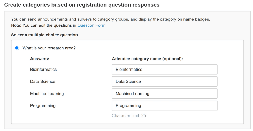 Assign attendee categories based on their answers to registration questions