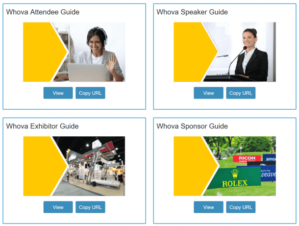 Whova provides comprehensive guides for attendees, speakers, and more