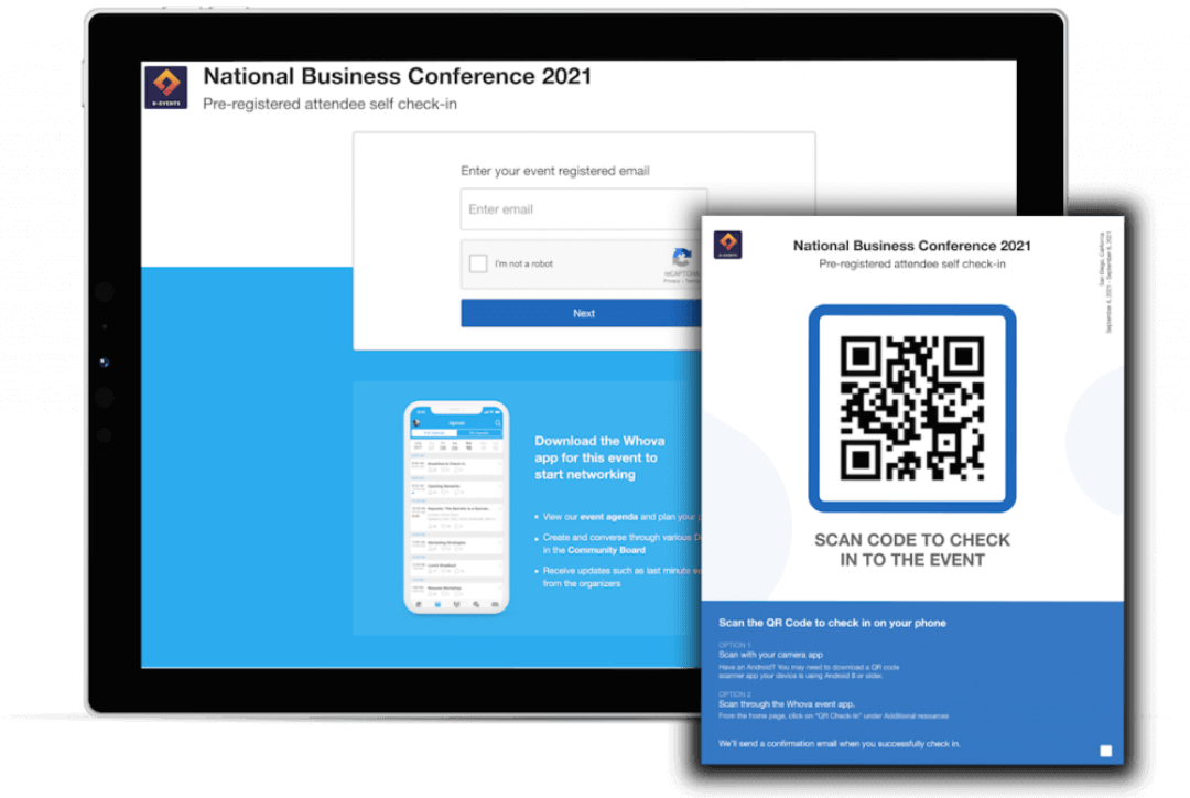 Attendees can easily check themselves in with Whova