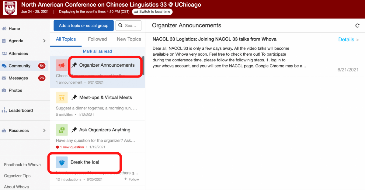 North American Conference on Chinese Linguistics 33 @ University of Chicago 2021 - Community Board