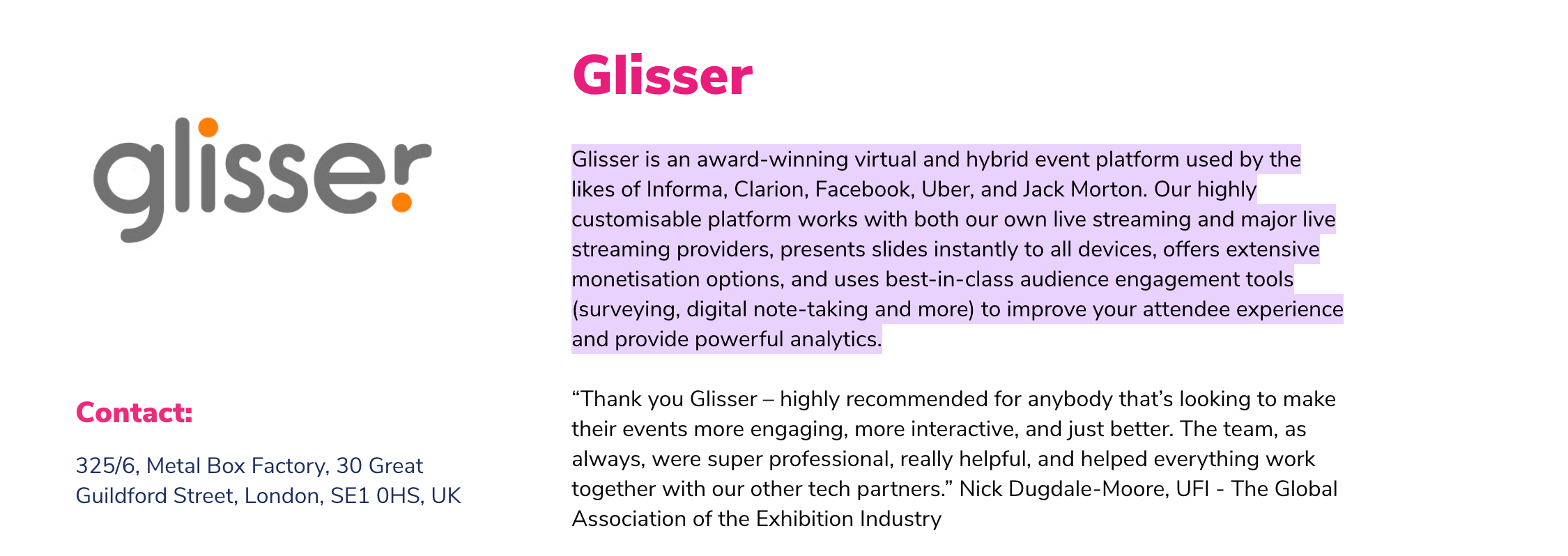 Glisser website for vFairs comparison