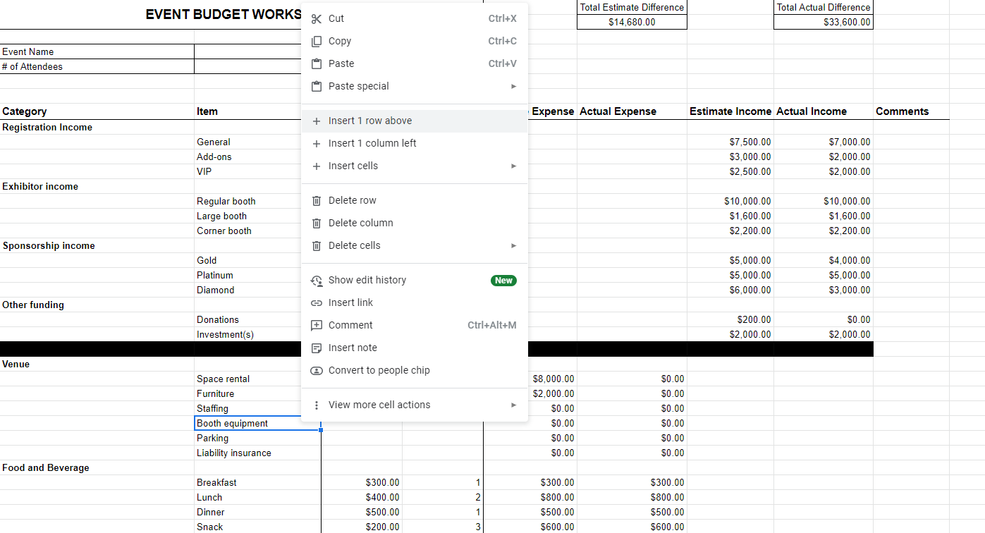 conference budget template