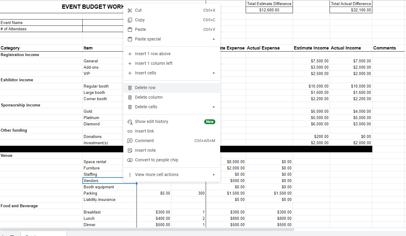 event budget template excel