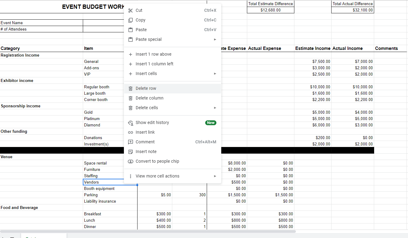 gala planning action plan budget template