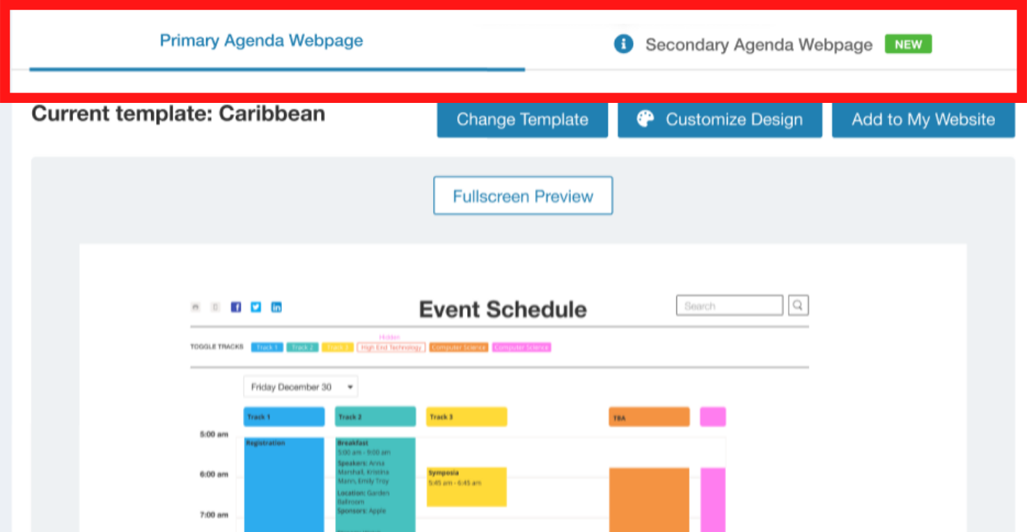 agenda webpage 3.0 - organizer dashboard