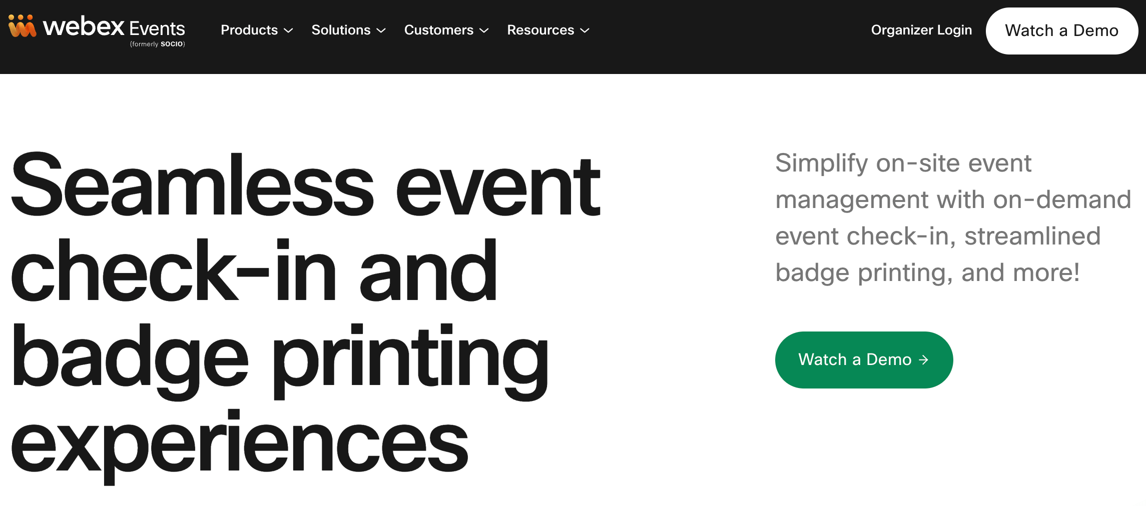 Webex event check-in app product webpage