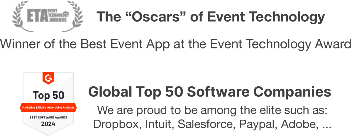 Best event app award, global top 100 software companies