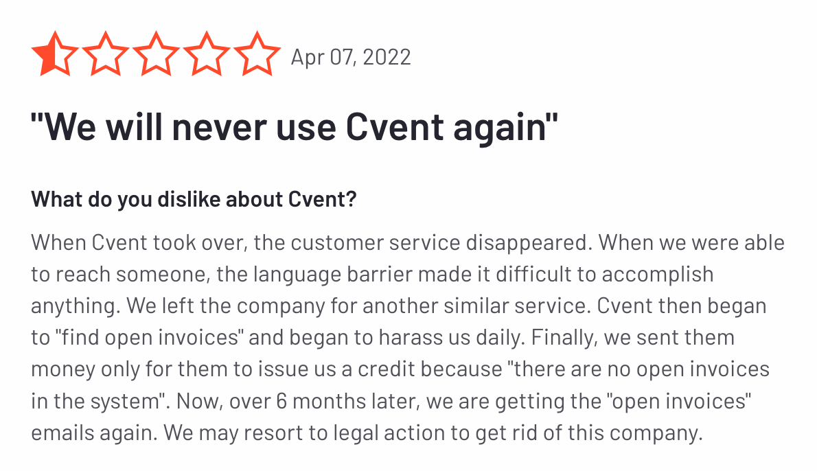 Cvent Alternatives - Poor customer service