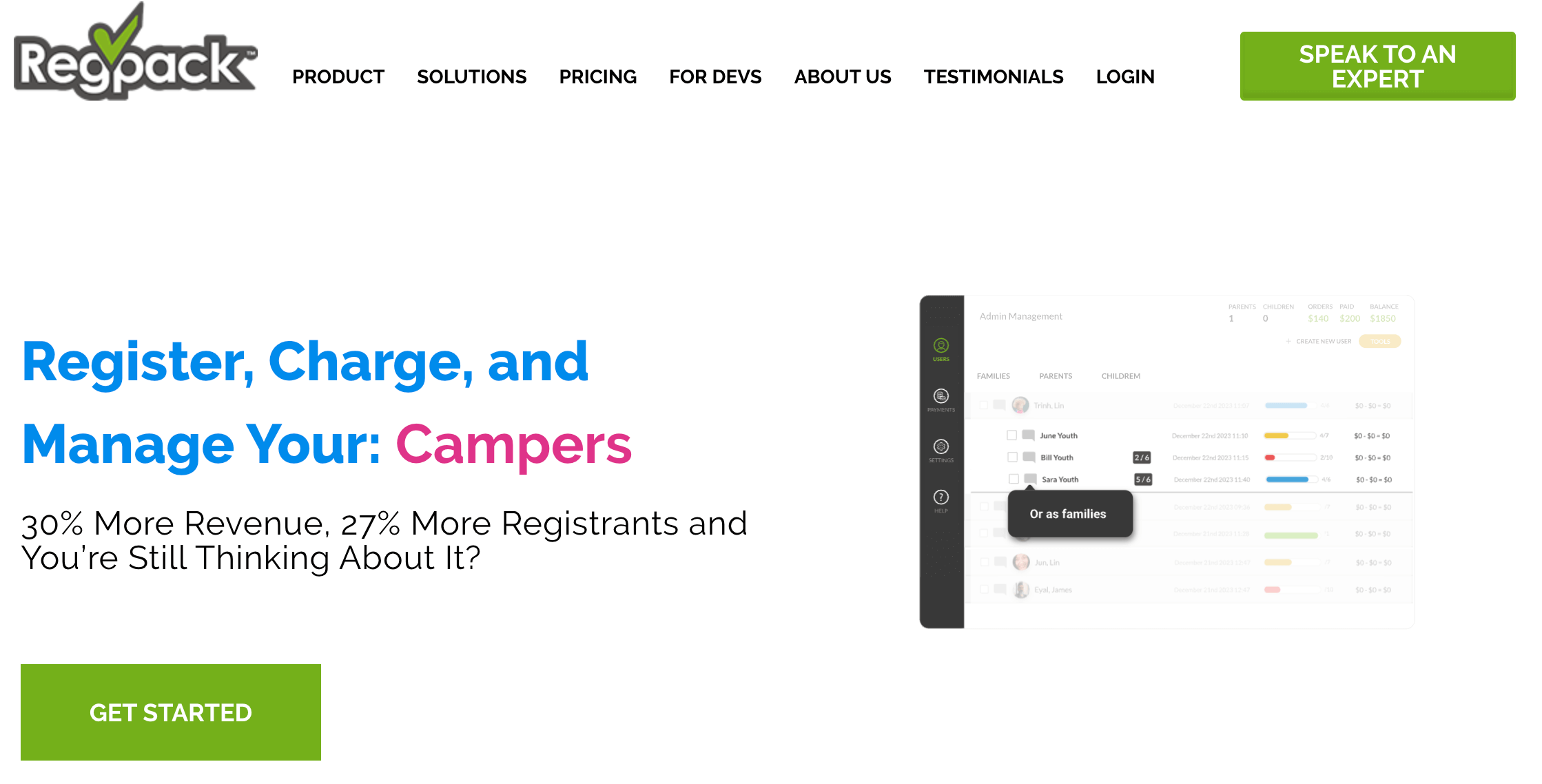 Regpack's website homepage