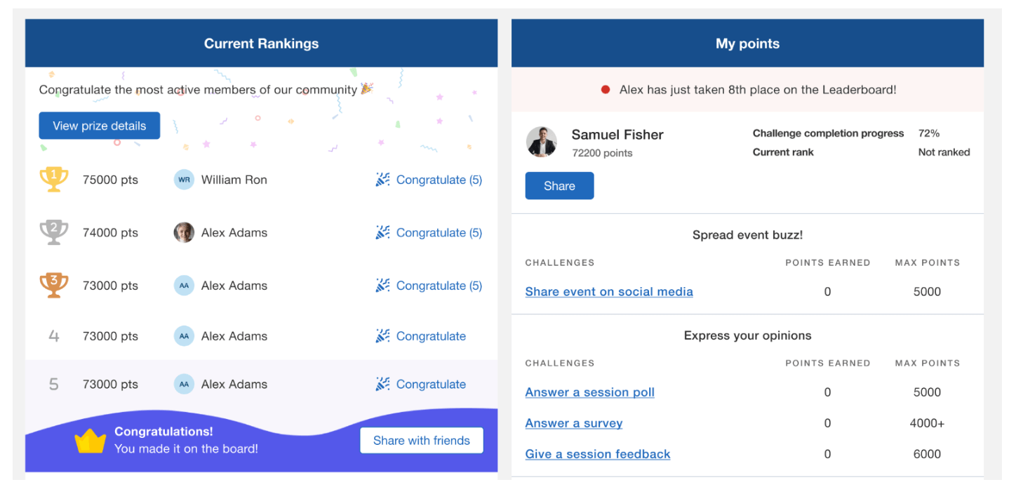 Leaderboard point competition in Whova