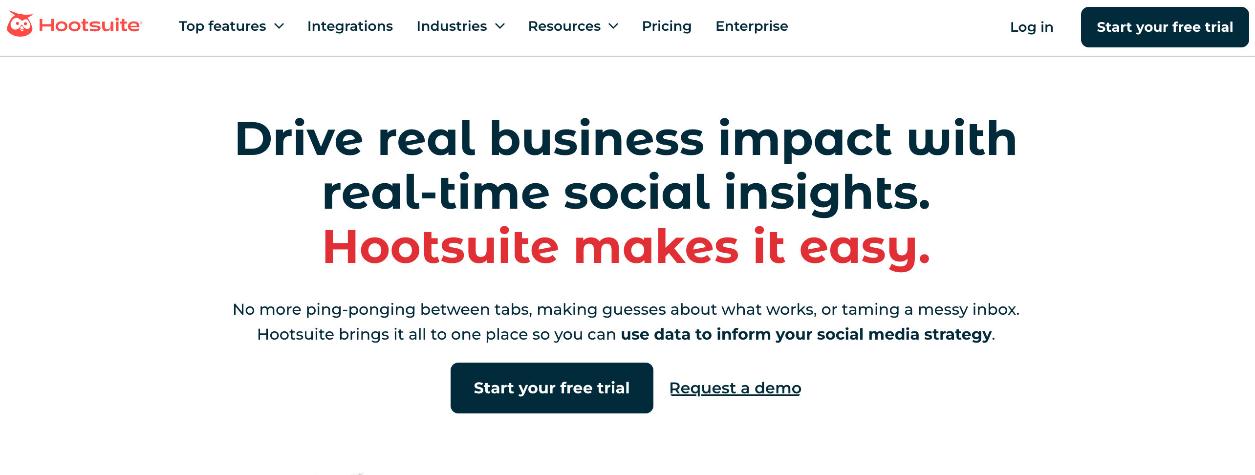 Hootsuite's website homepage