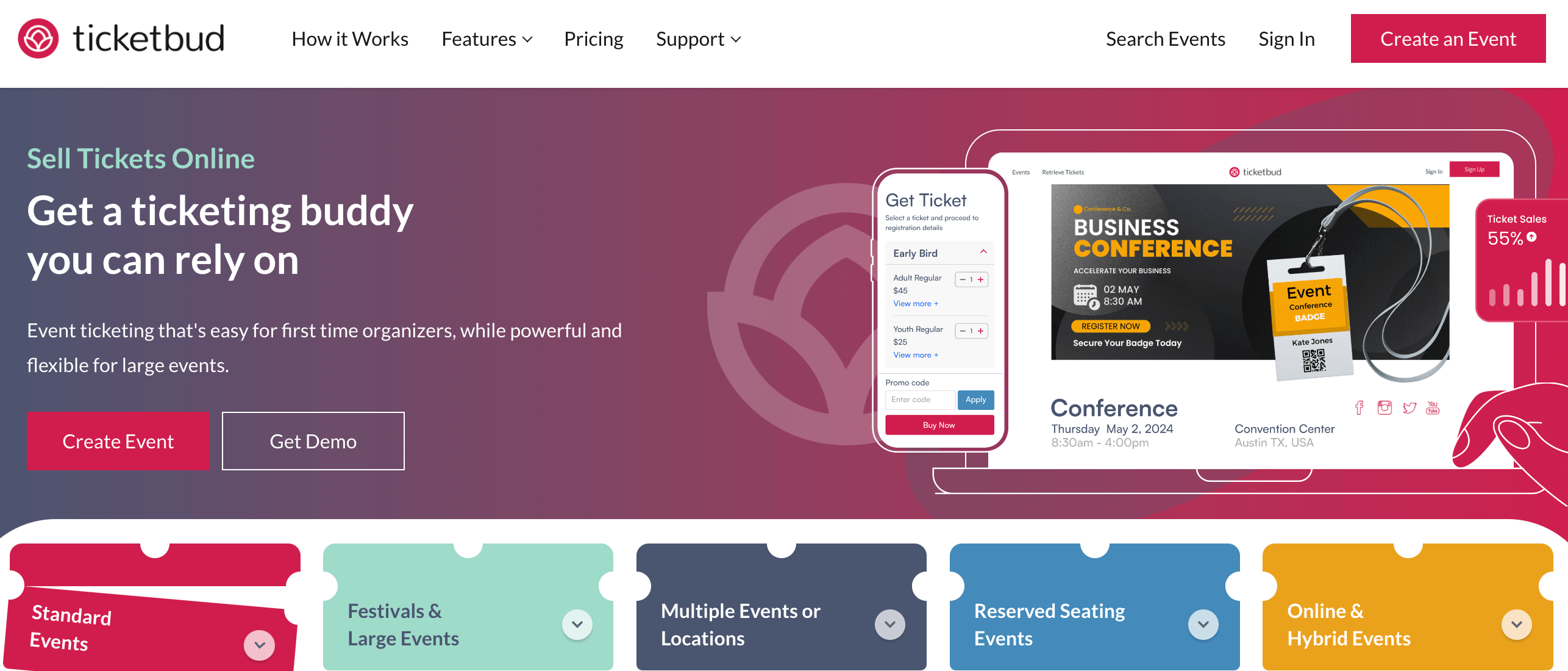 Ticketbud's website homepage