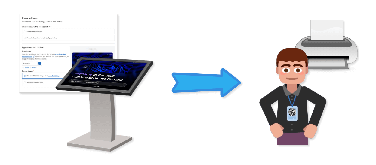 Whova check-in kiosk connects with name badge printing