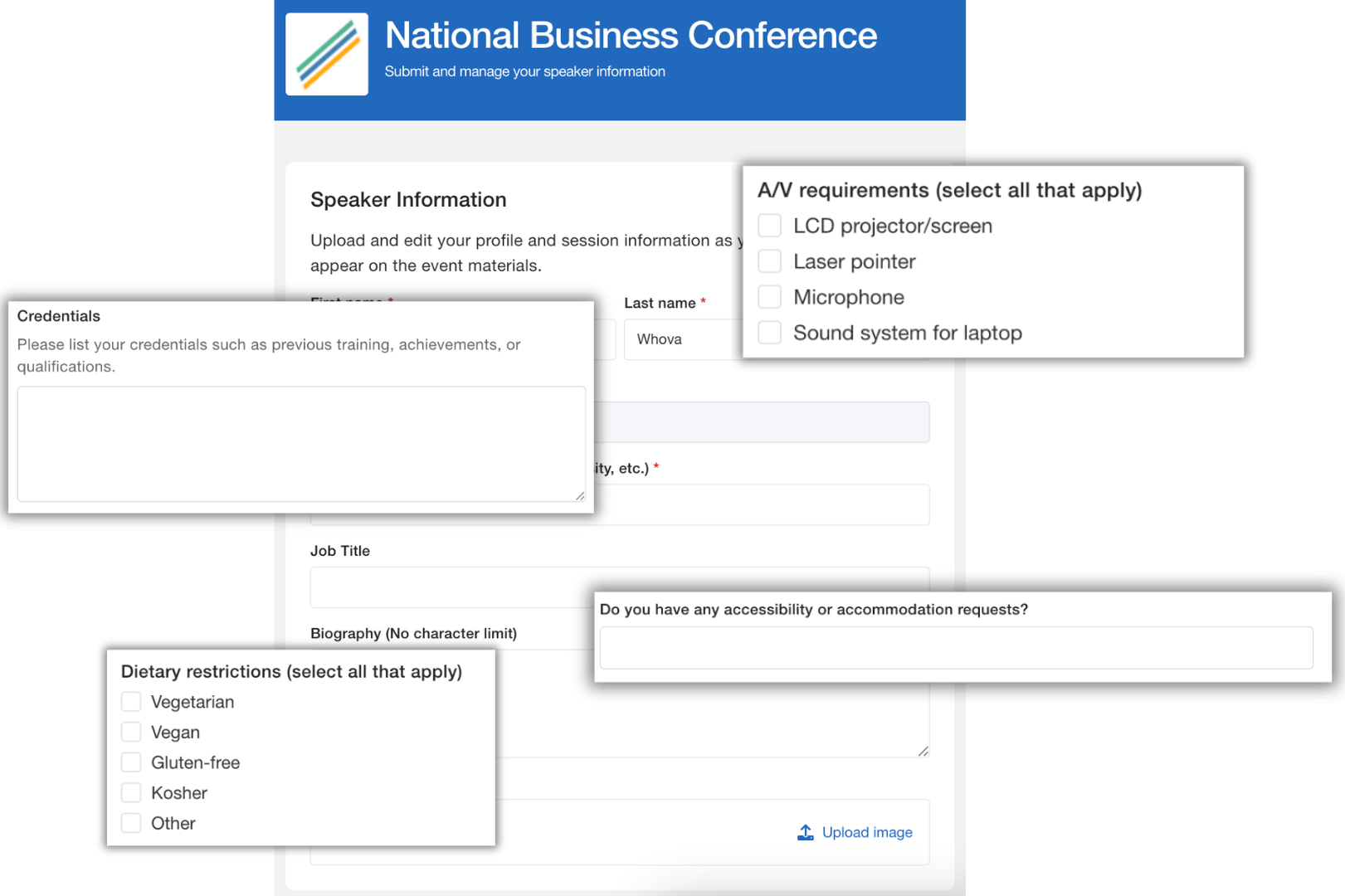 speaker-management-forms Whova's speaker form