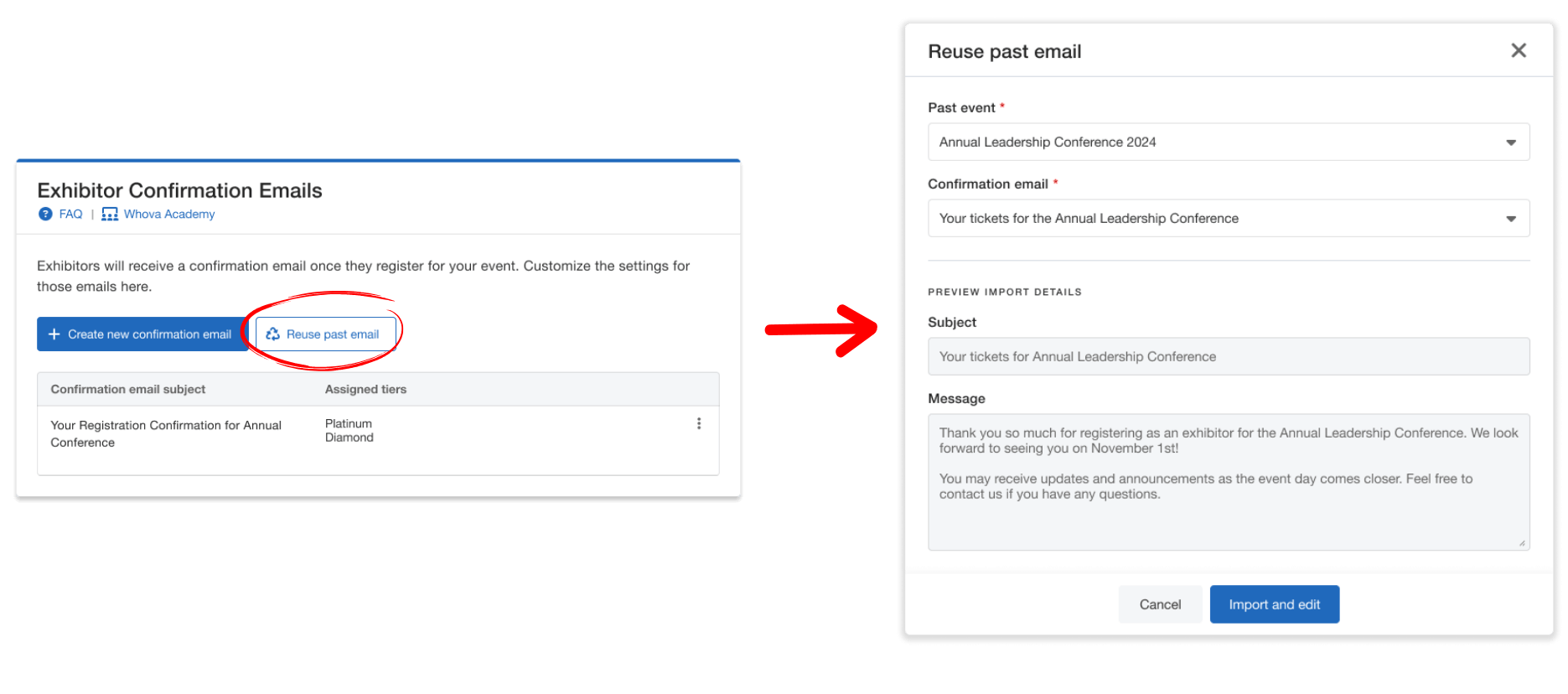 Exhibitor confirmation email settings reuse