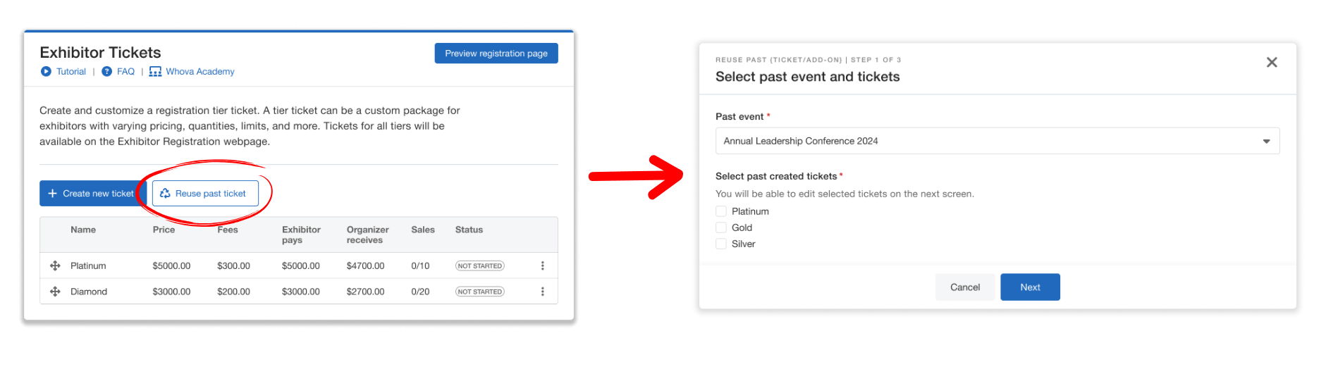 Exhibitor ticket settings reuse