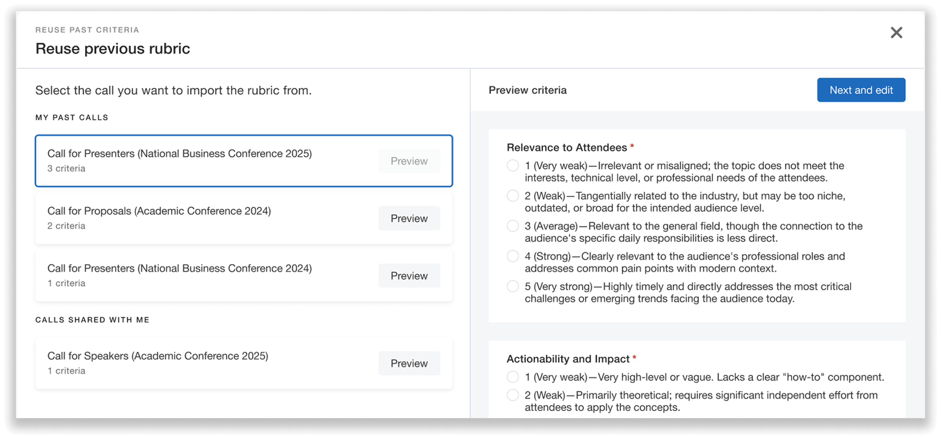 Reuse previous rubric criteria