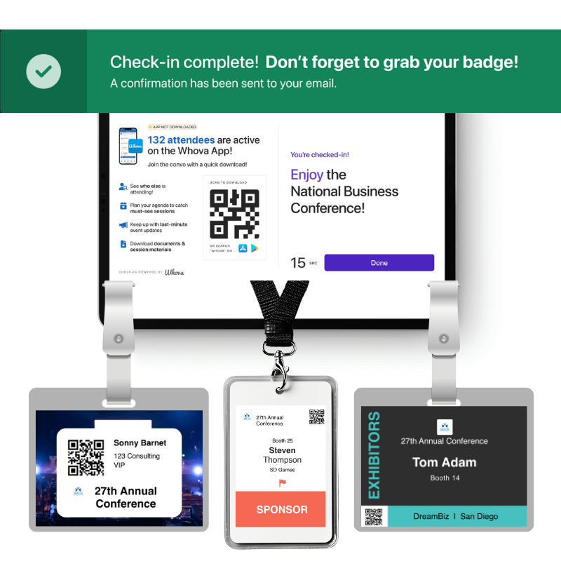 Successful event check-in kiosk prints name badges
