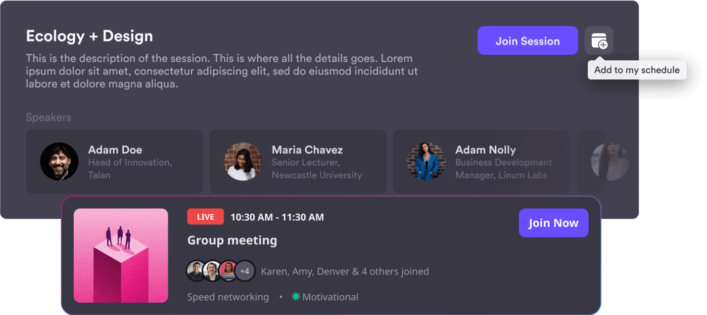 Airmeet session listing with description and time
