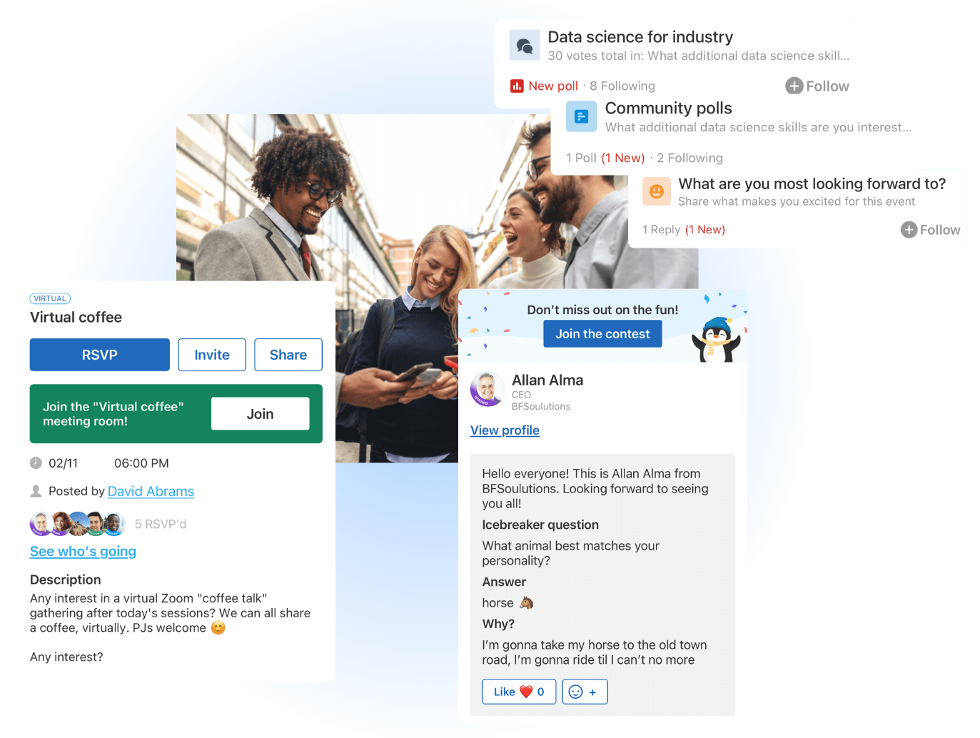 Discussion groups and icebreakers for networking