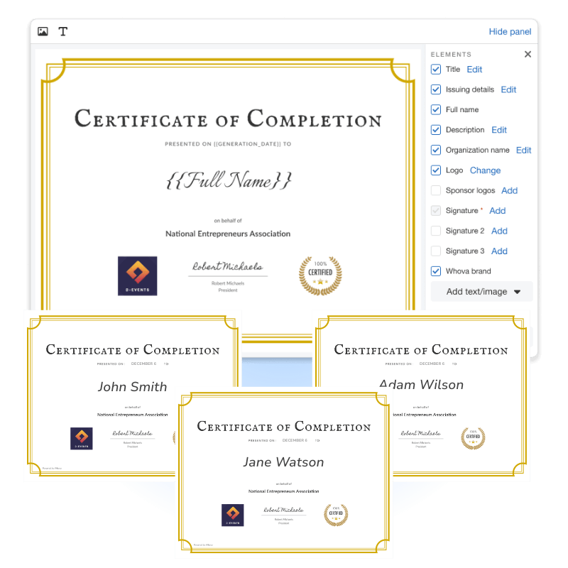 MicroEvents certificates editing and printing