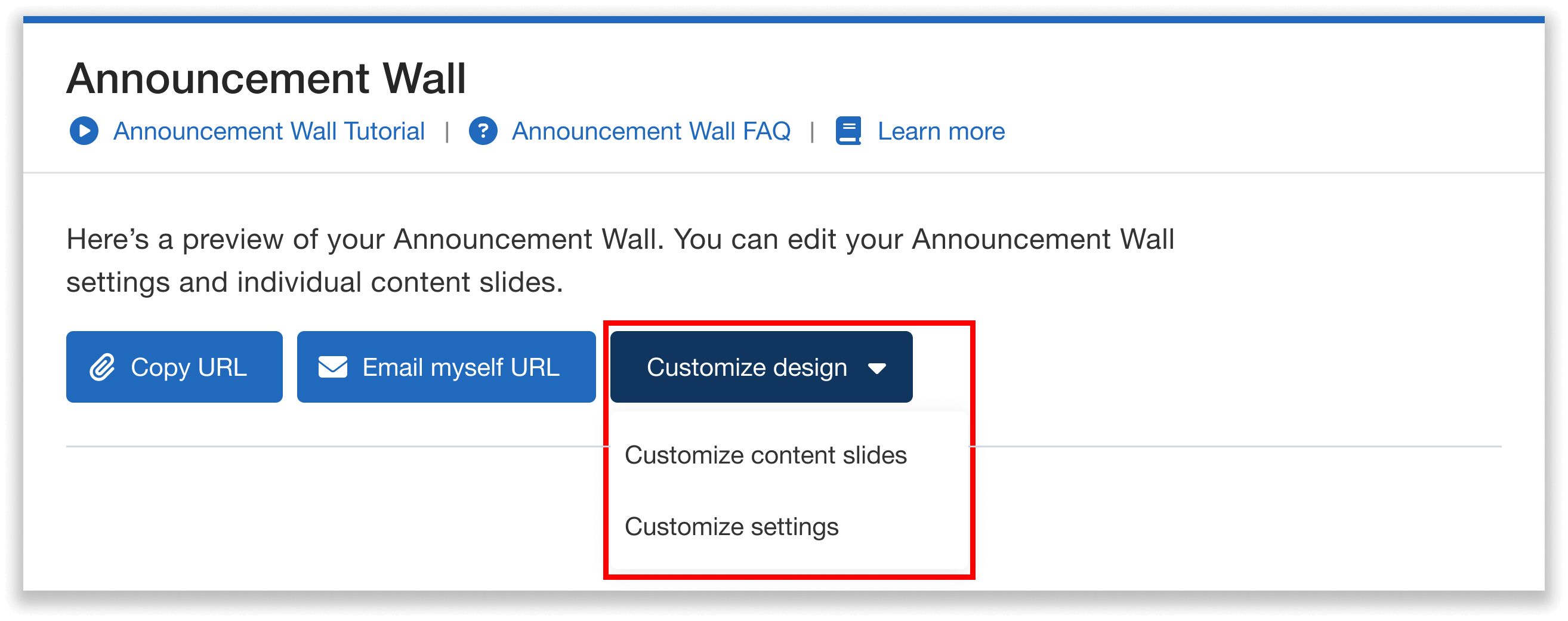 Dropdown menu to customize design.