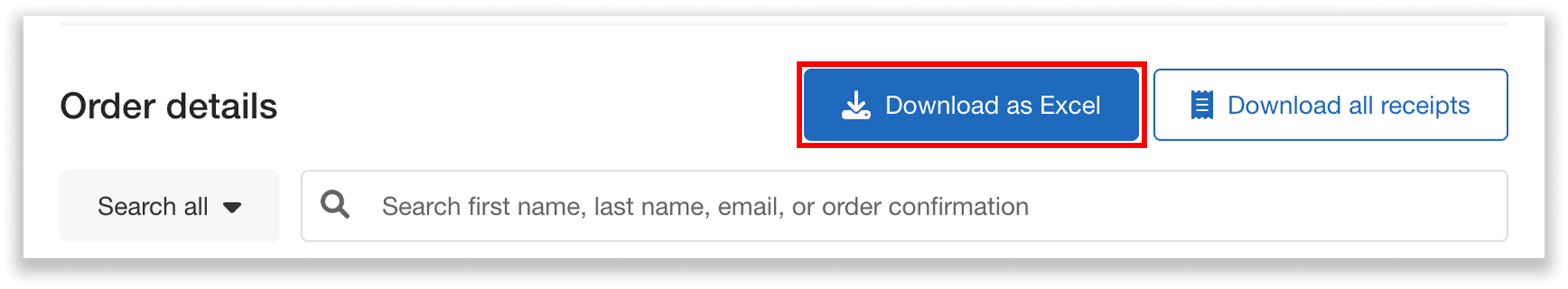"Download as excel" button to export add-on assignments and other order details.
