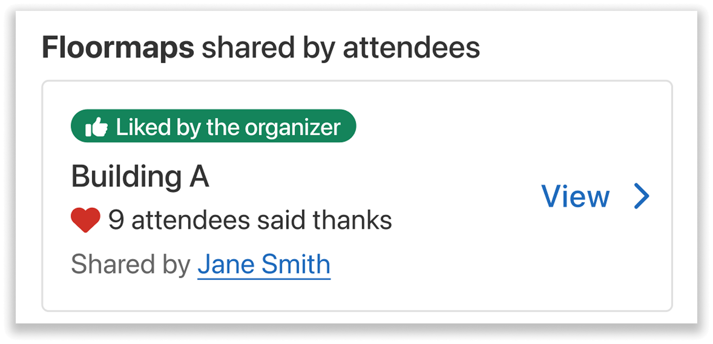 Attendee-uploaded floormap with a "Liked by organizer" tag.