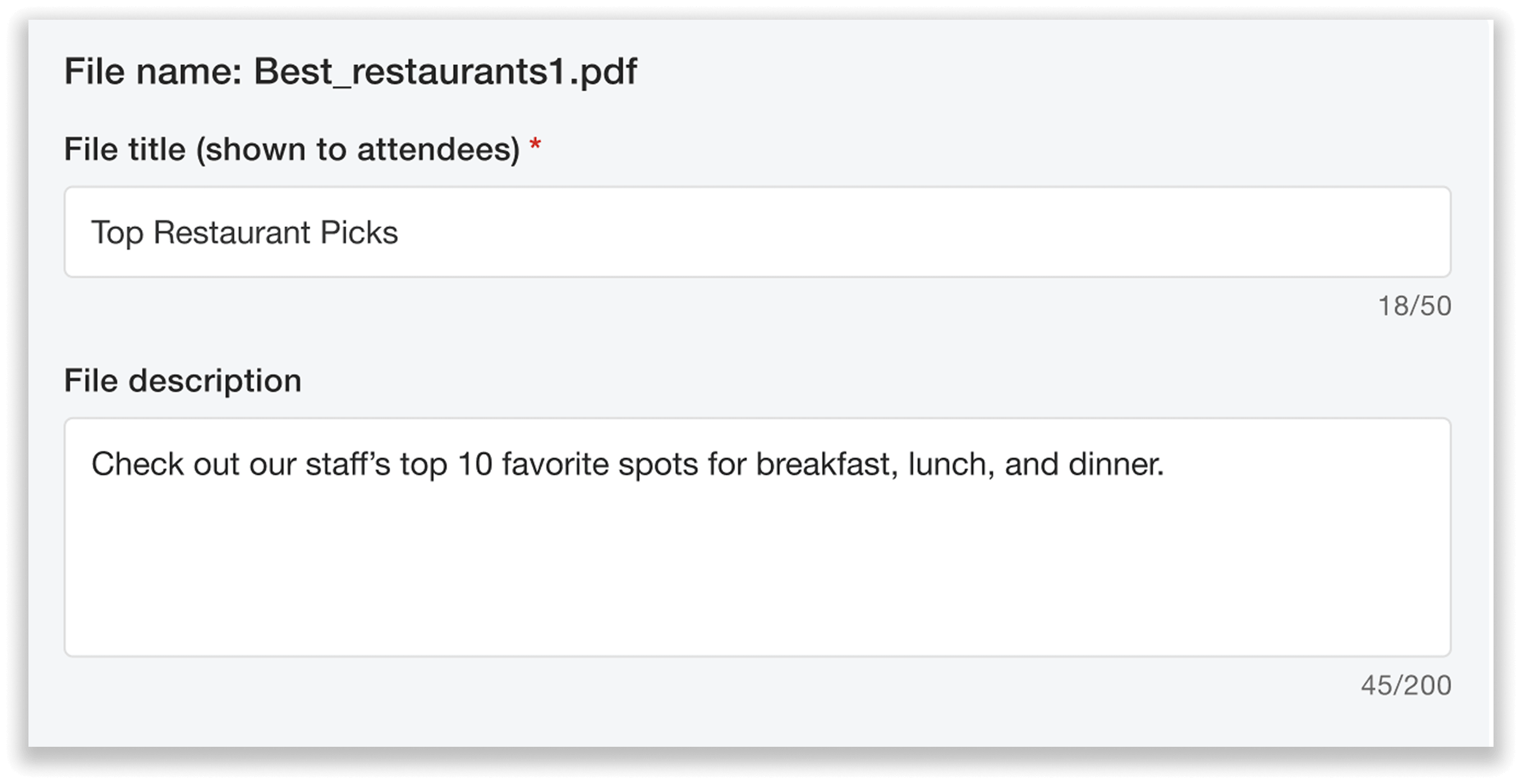 File name and description.