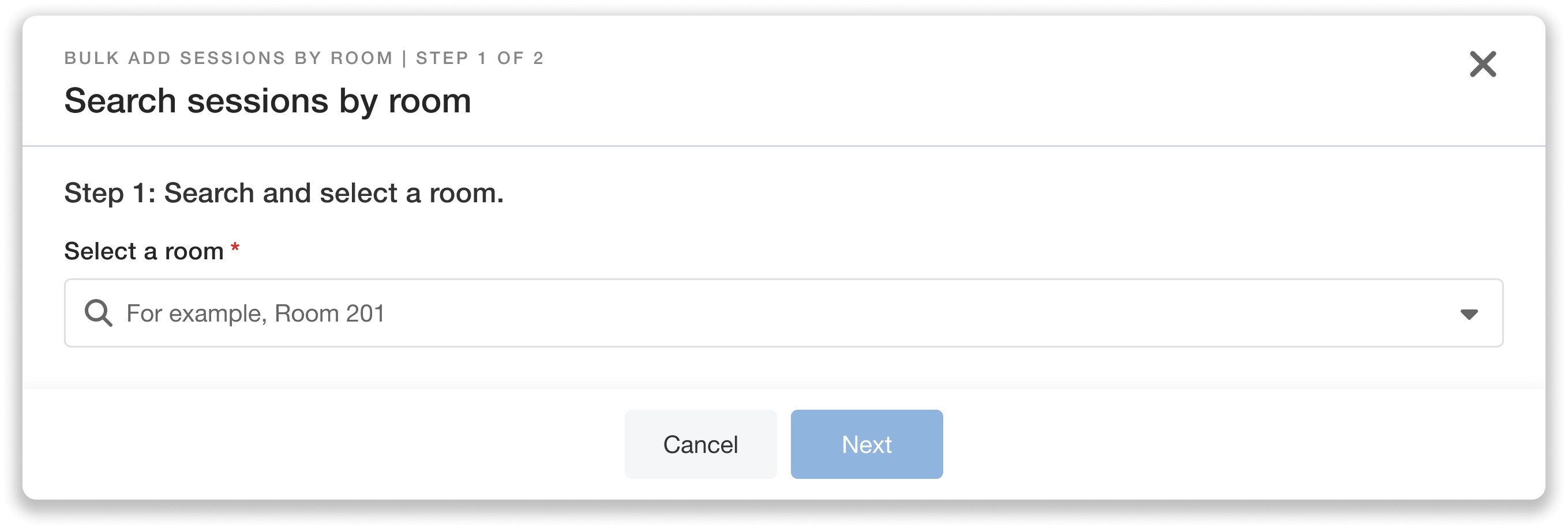Step to select a room for bulk adding a cap sessions.