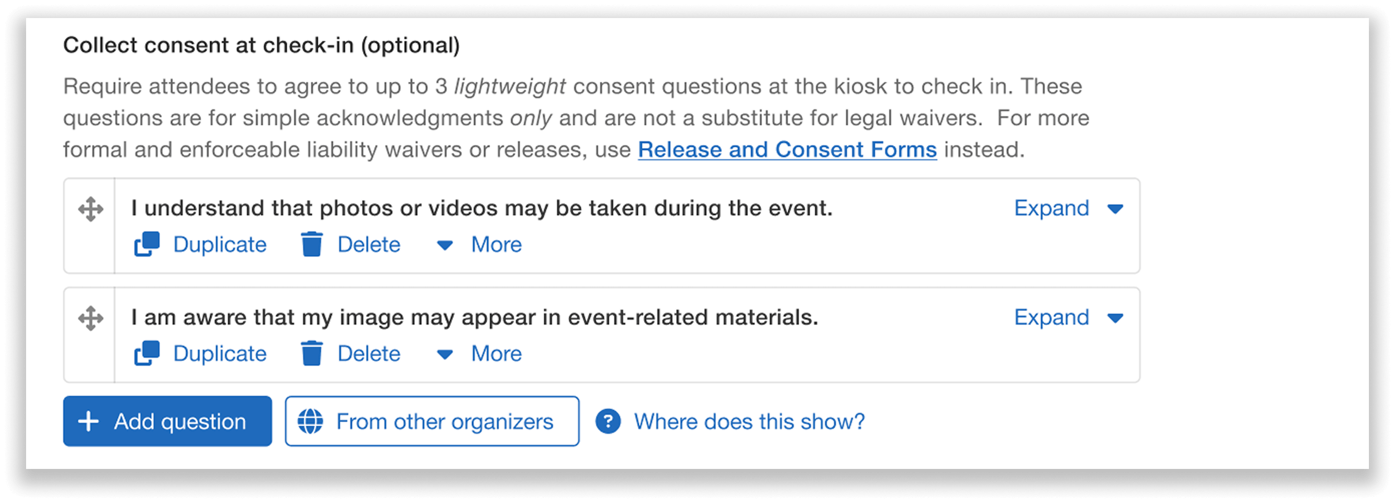 Consent clauses set up in dashboard.