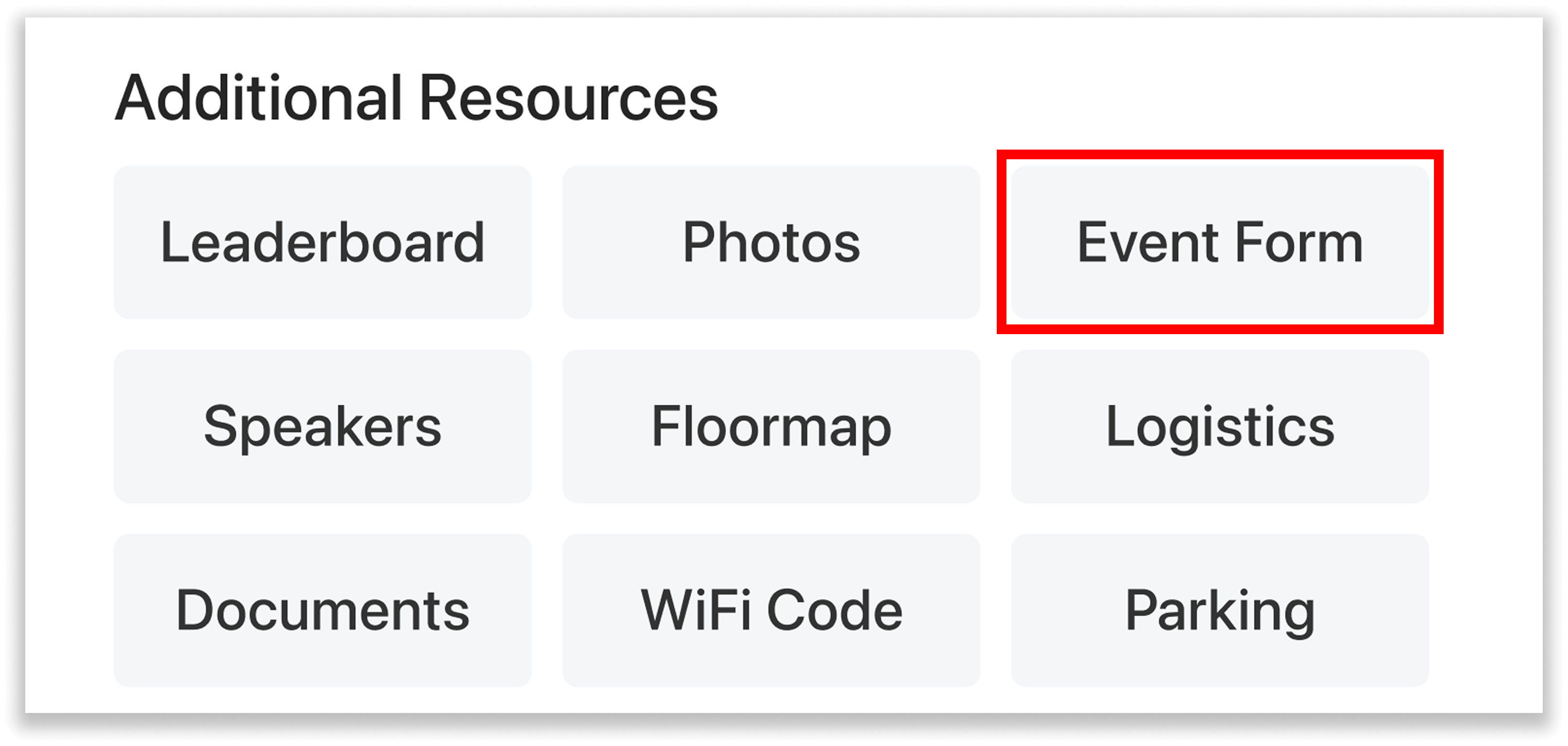 Resources section of the app with a section for the event form.