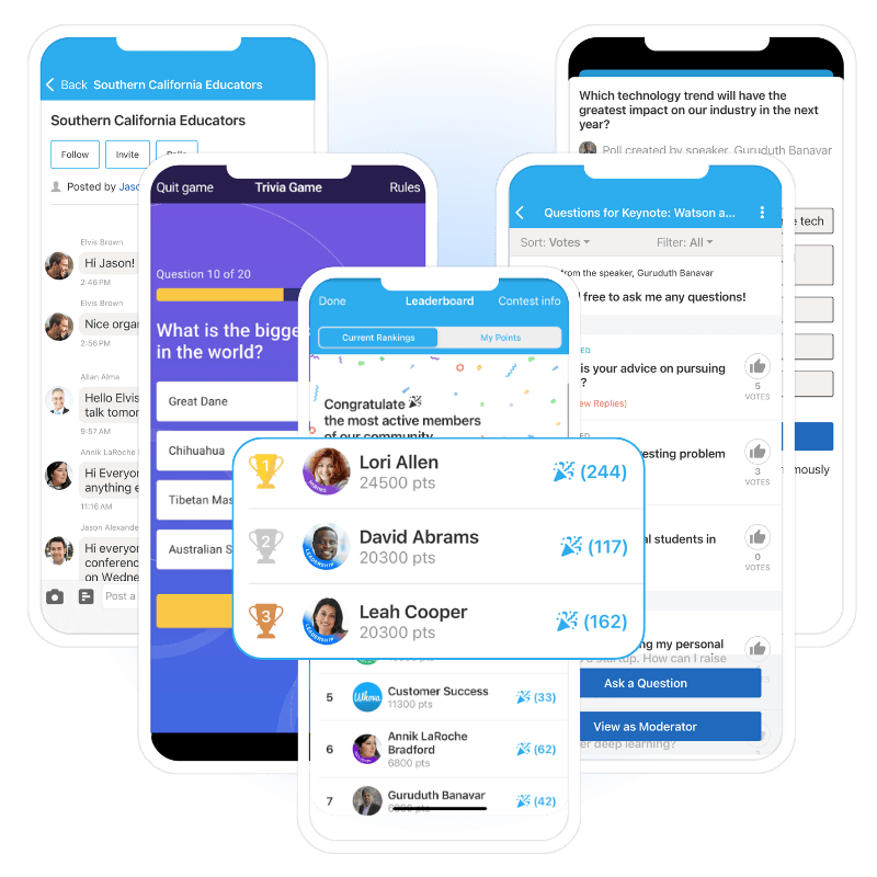 Hybrid and virtual event engagement with leaderboard, discussions and more