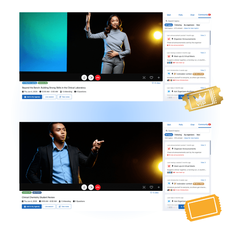 Hybrid and virtual conference live streaming with ticket session mapping