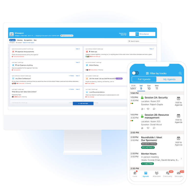 Hybrid and virtual event management on mobile and web