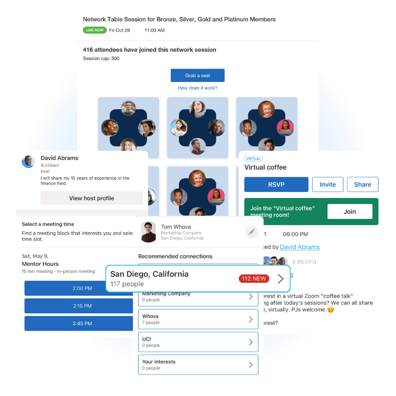 Hybrid and virtual event networking with meetings and remote speed networking