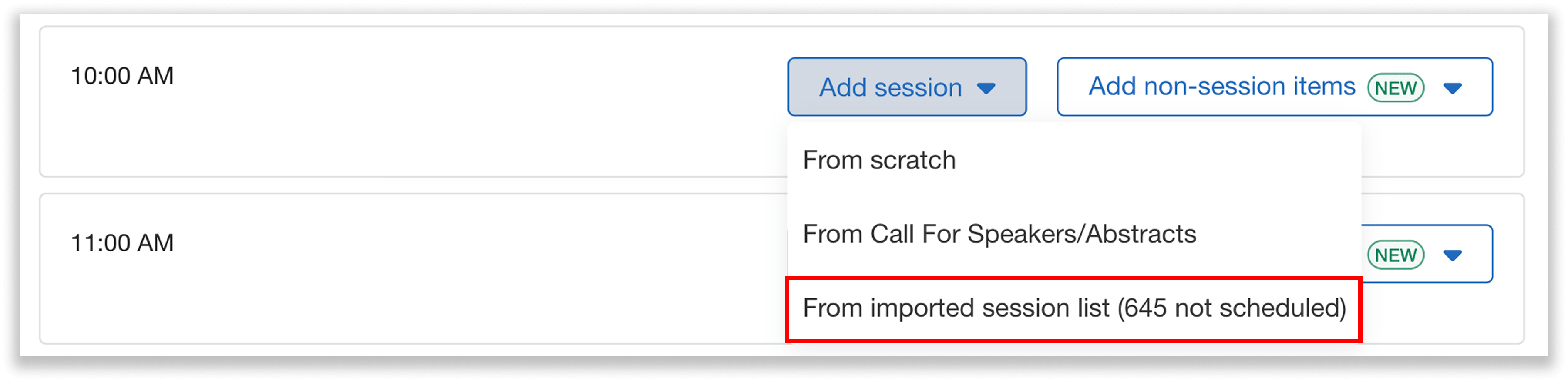 Add session from imported session list