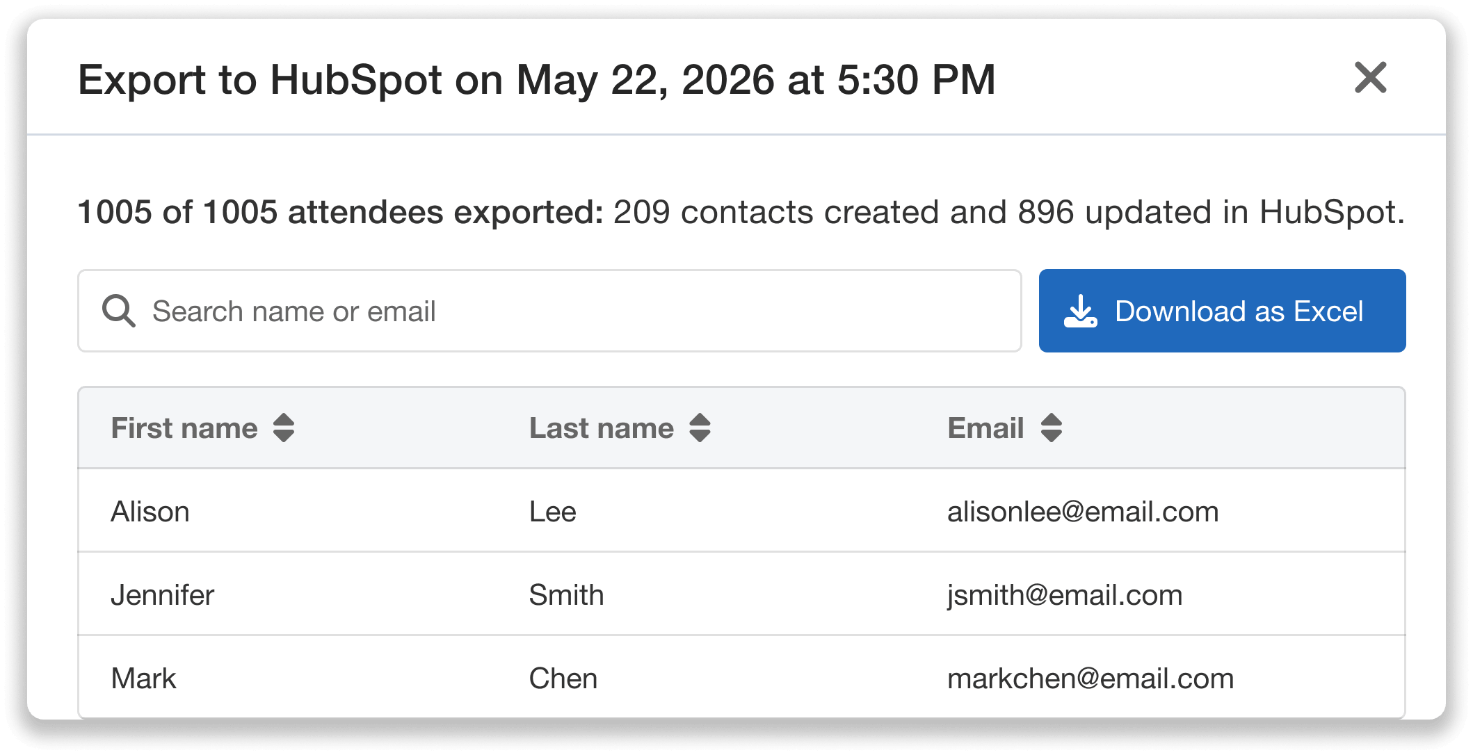 Exported attendee details