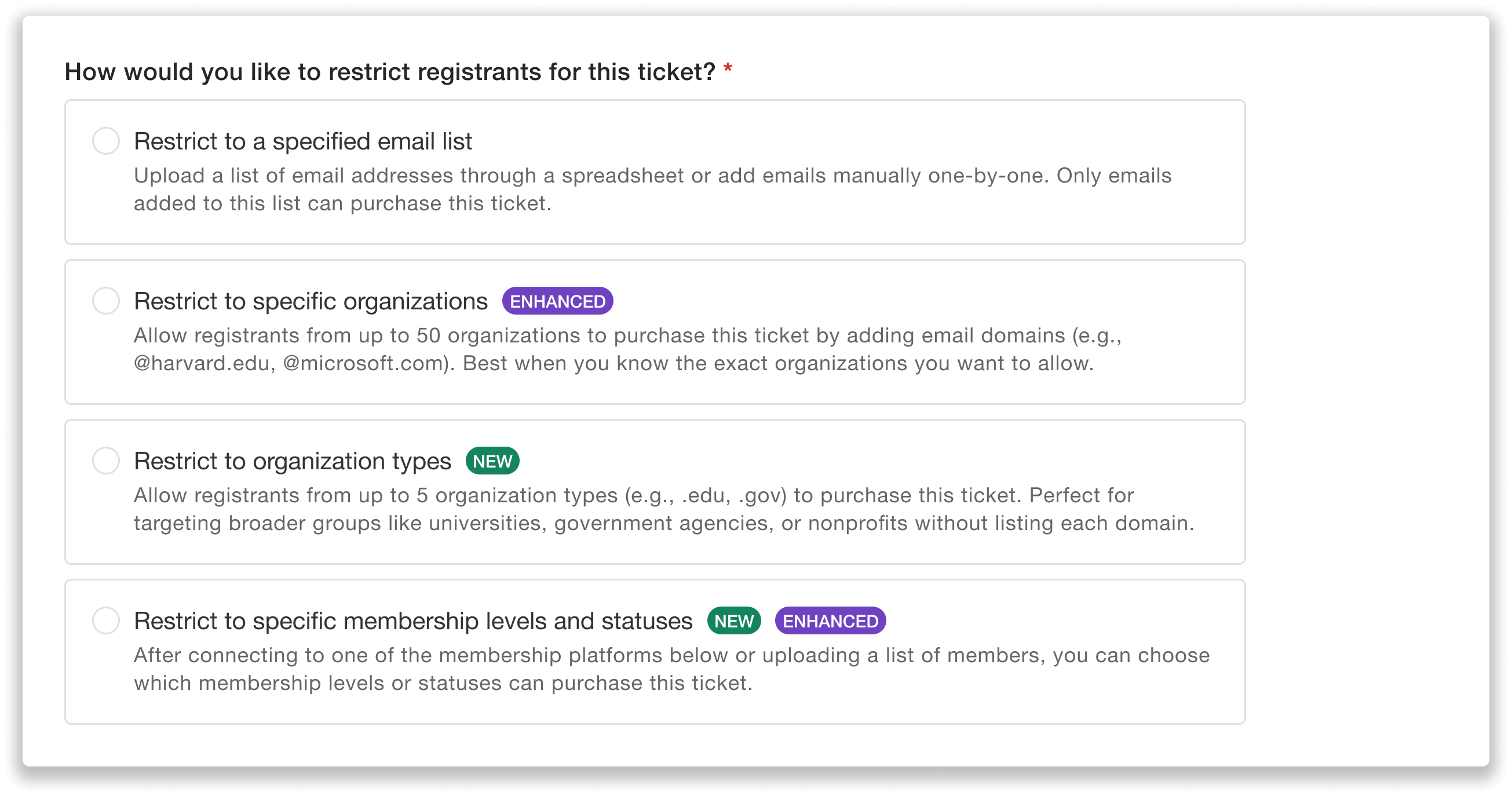 Choose how to restrict registrants.