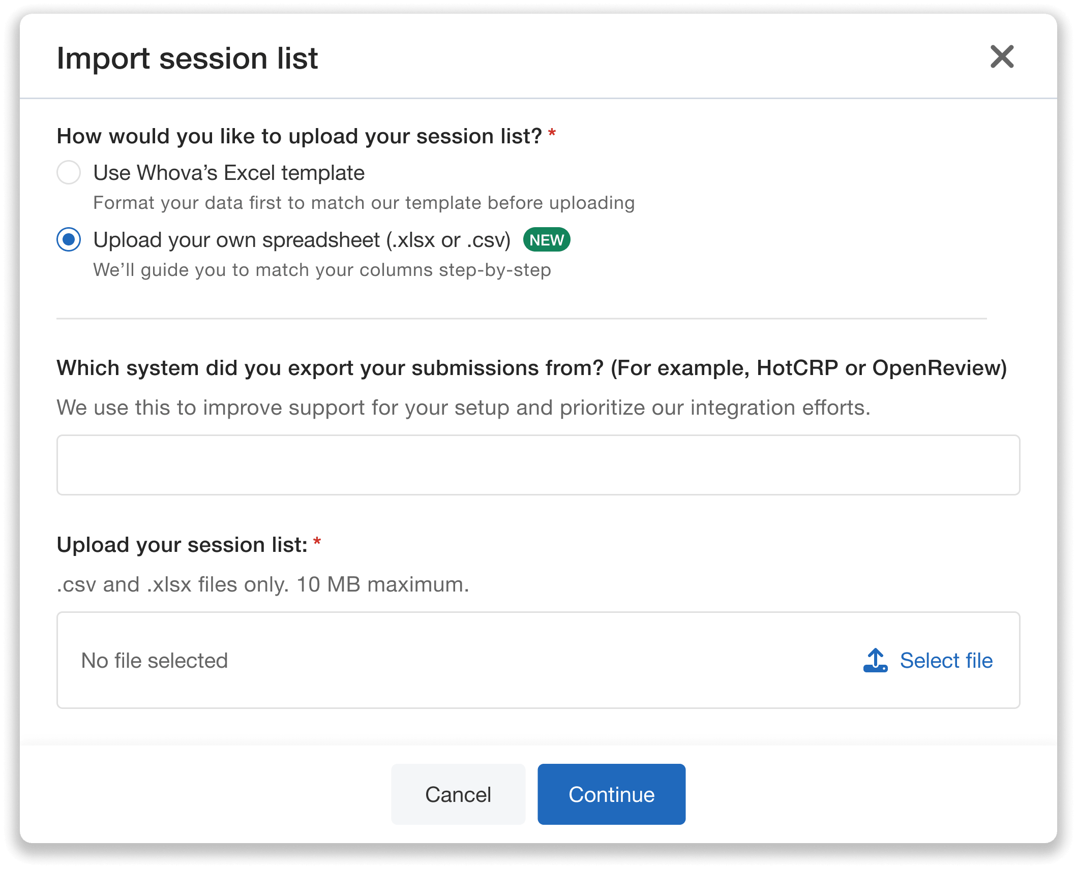 Upload your own spreadsheet