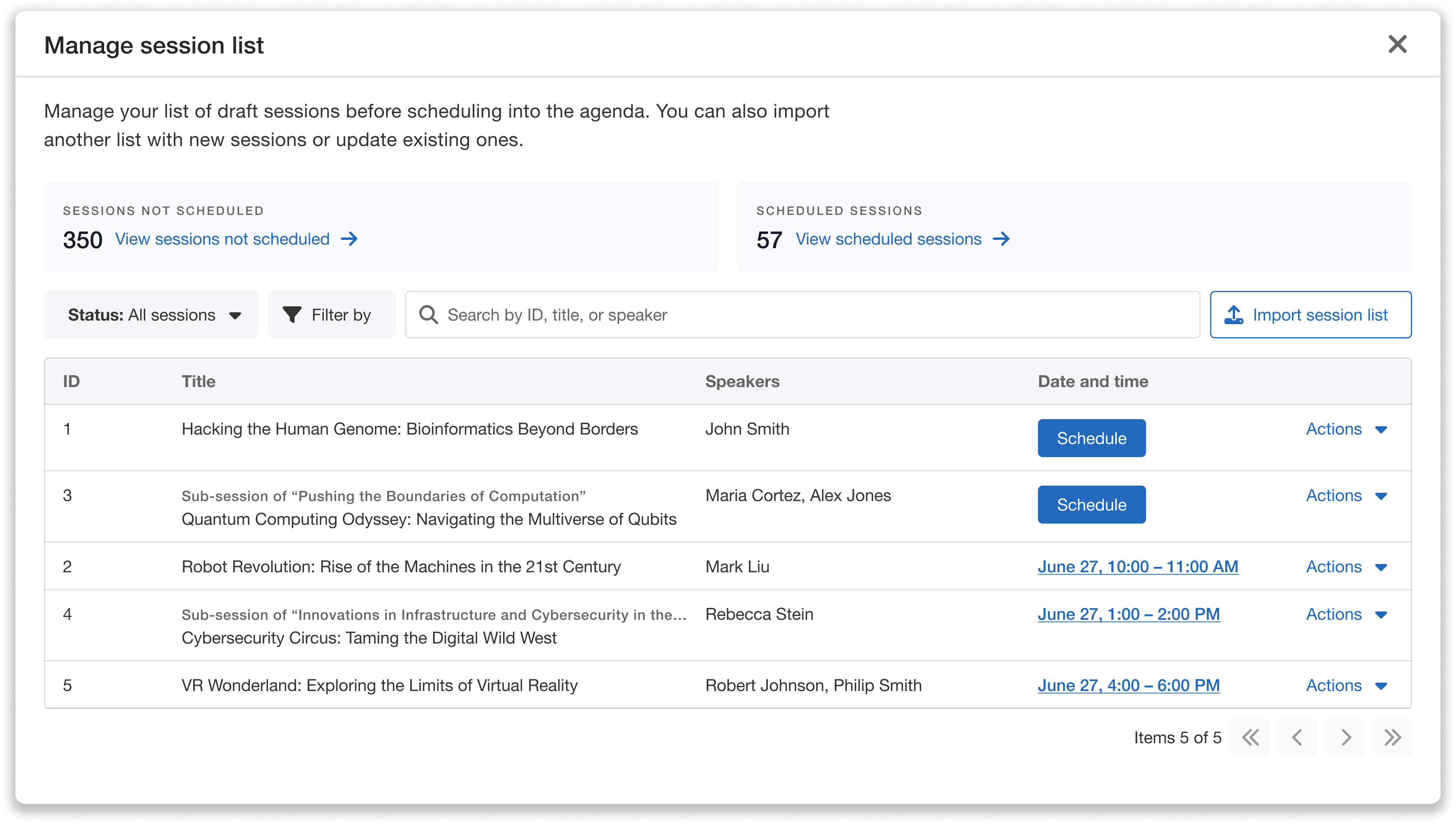 Manage session list