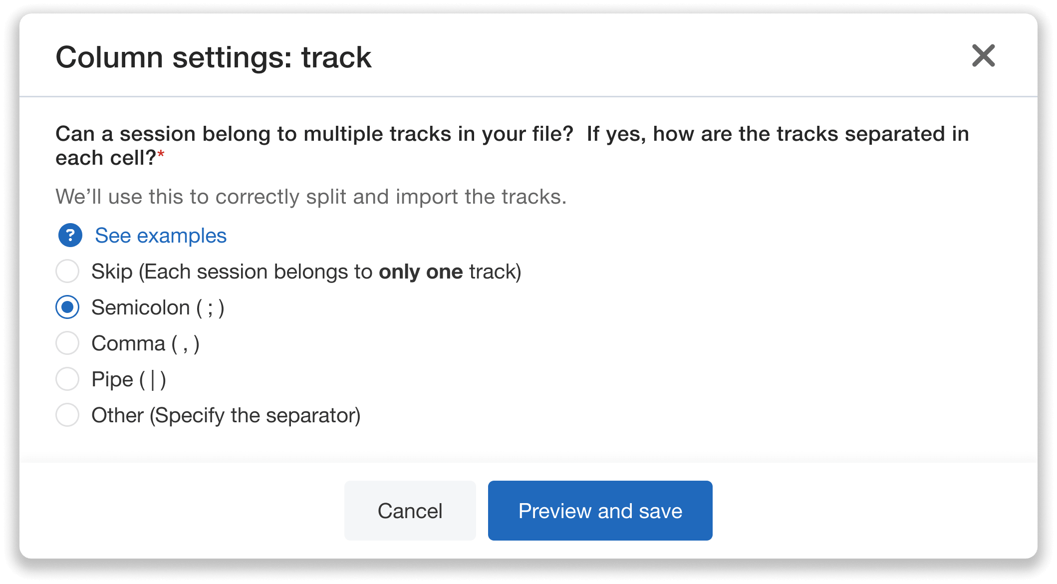 Column settings: track
