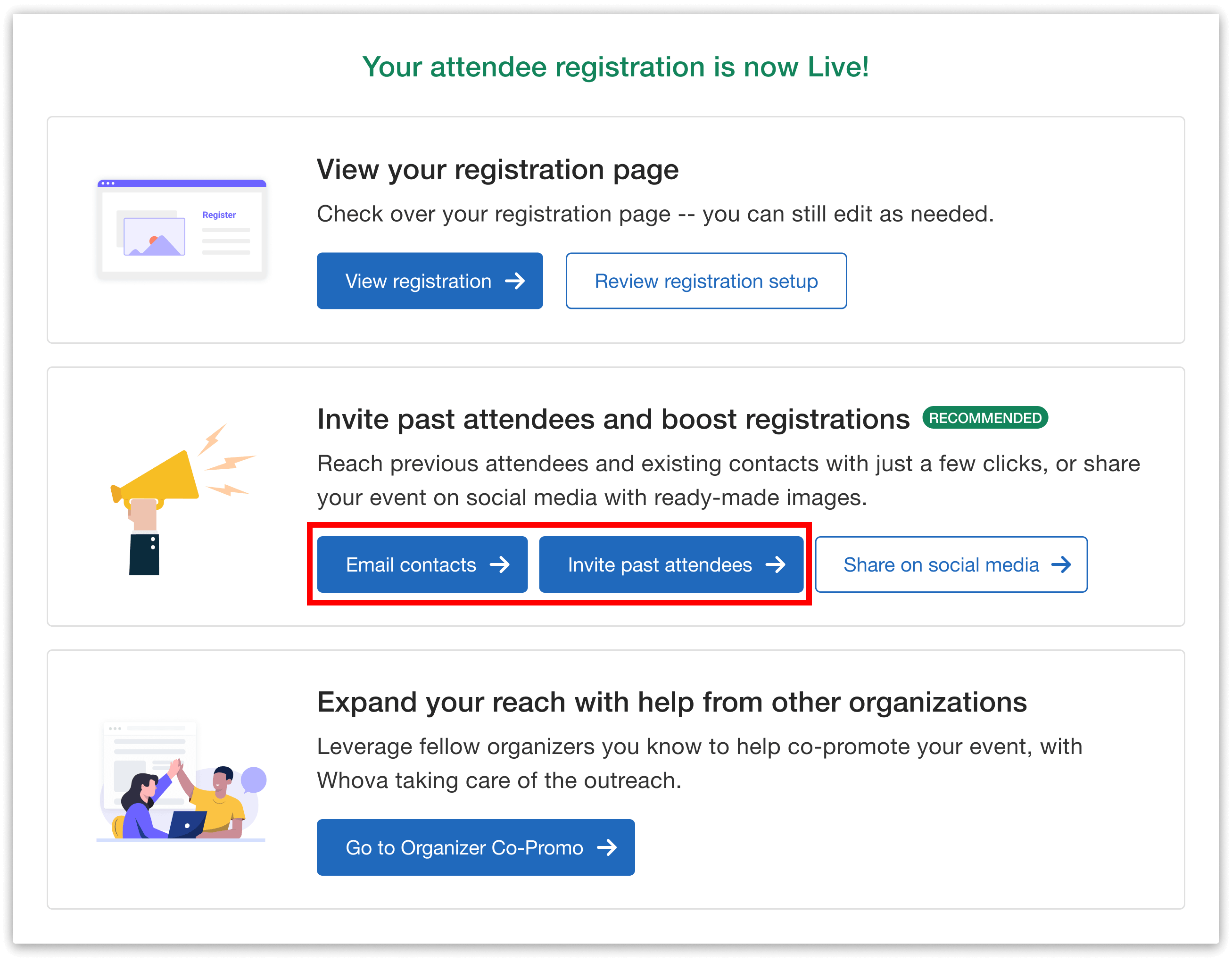 Click "email contacts" or "invite past attendees"