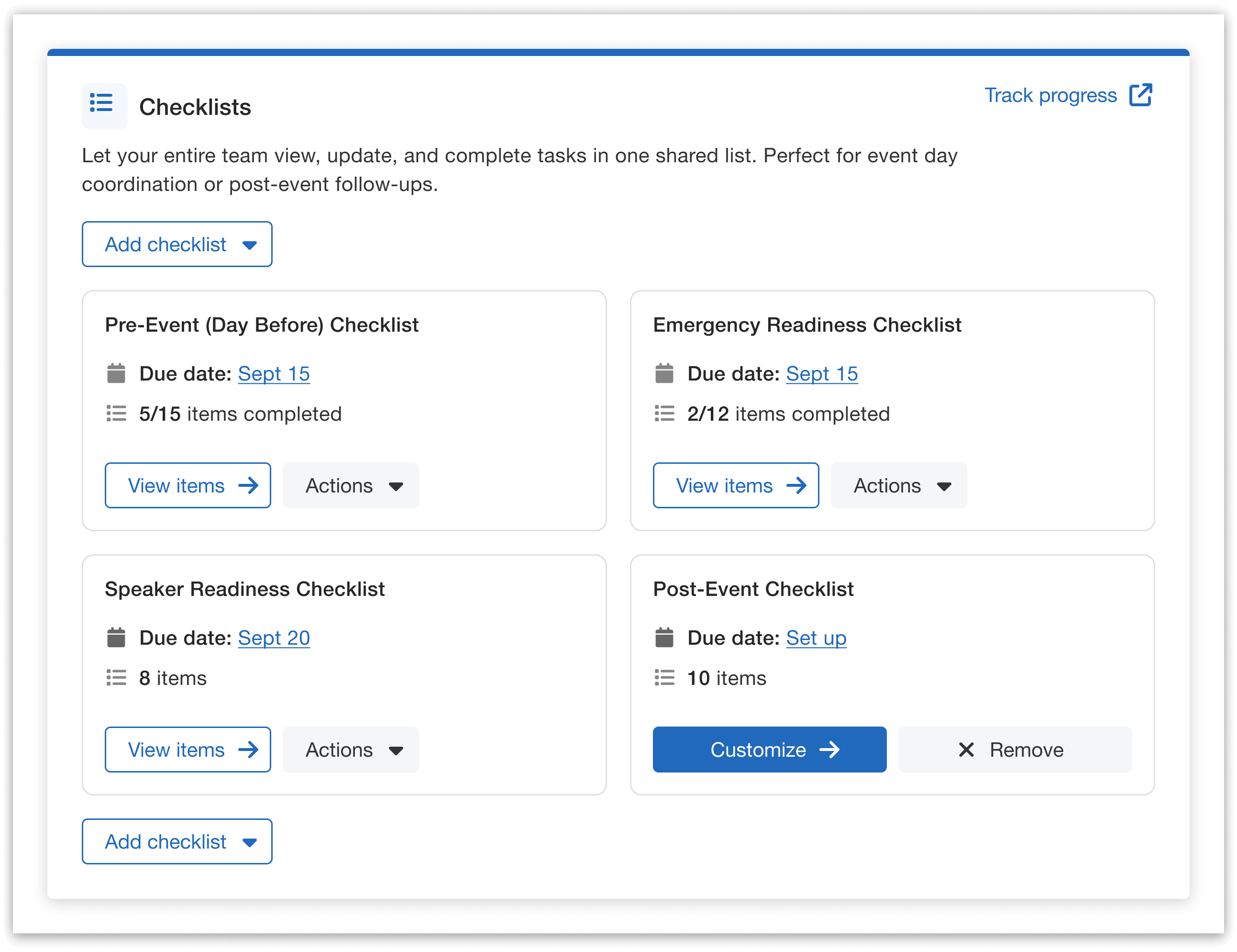 Manage checklists