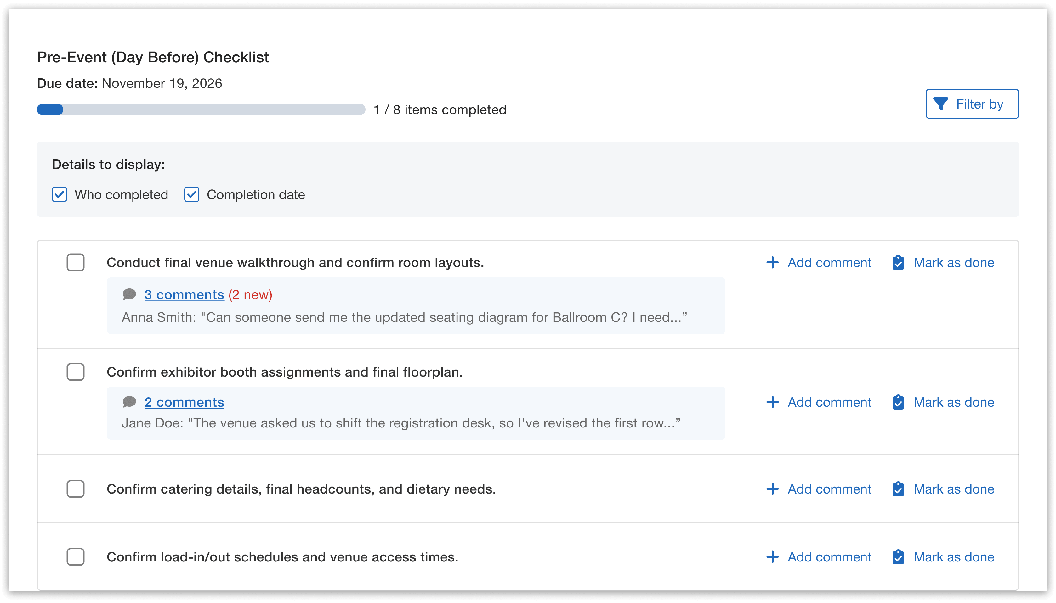 Track checklist progress